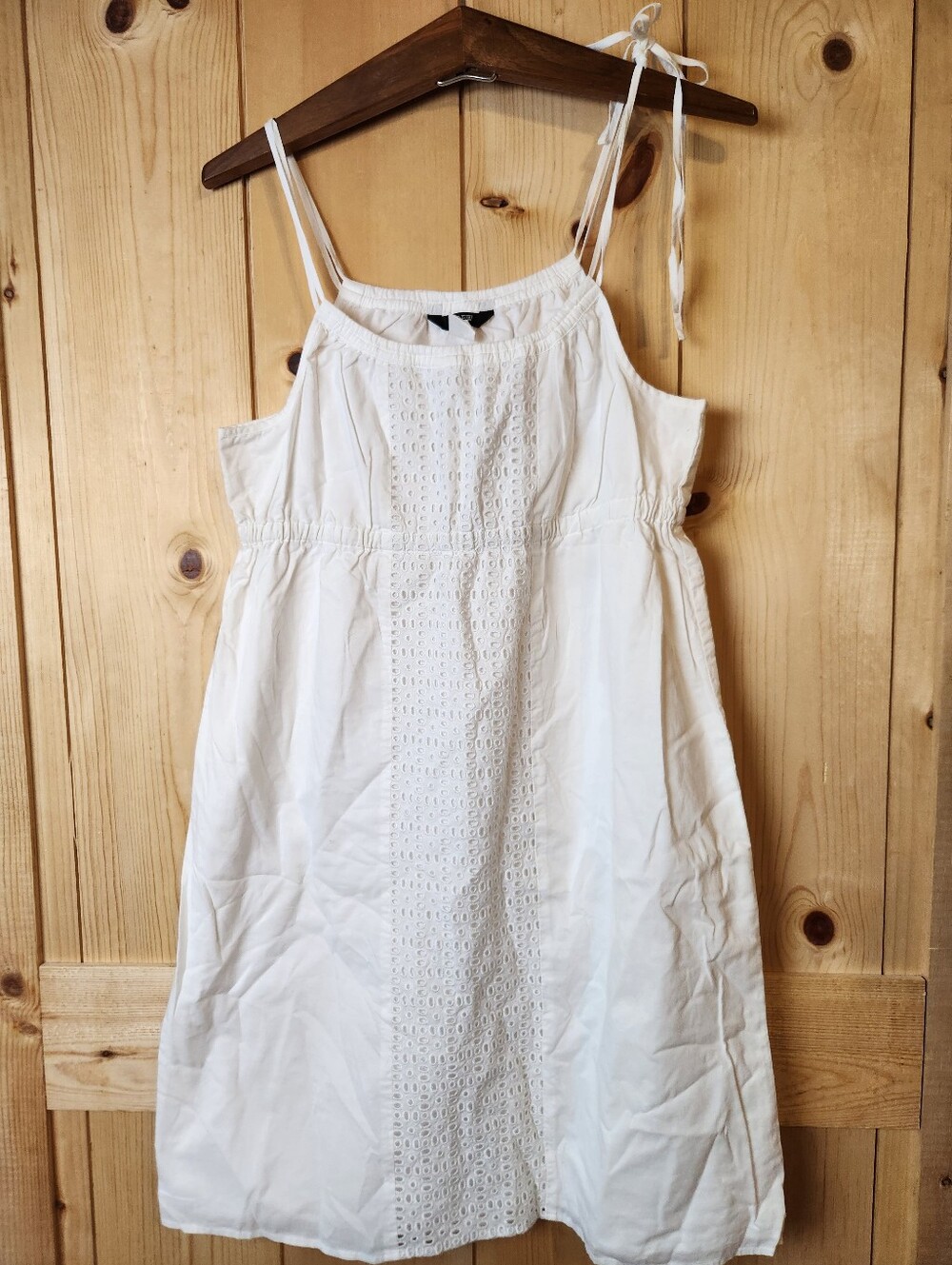 J. Crew Cotton Central Eyelet Lace Panel Adjustable Spaghetti Strap Ties Dress